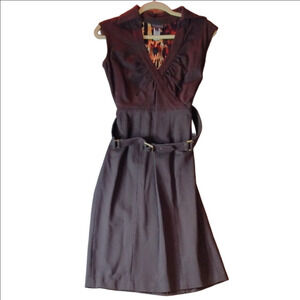 Cache Coeur Brown V-Neck Sheath Midi Dress